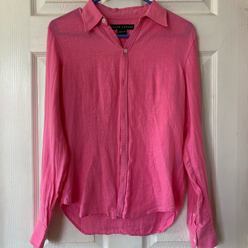 100% linen Ralph Lauren pink button up GUC